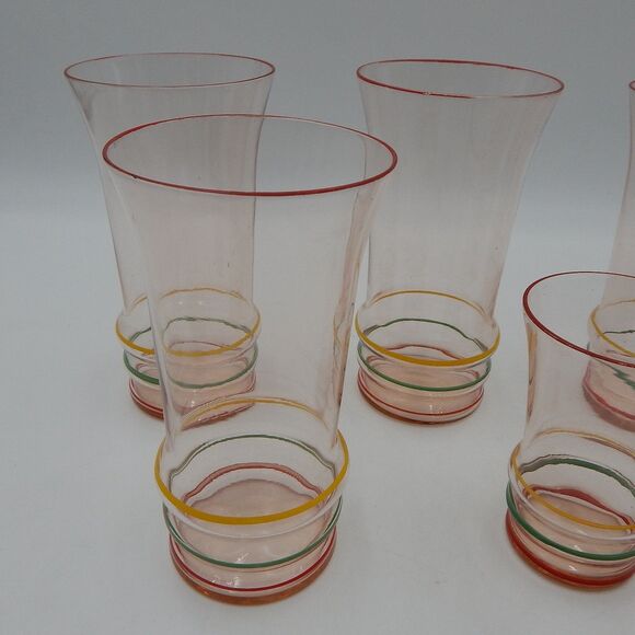 US Glass Co Painted Pin-Striped Glassware Set 6 Depression Glass Tumbler Juice - Picture 2 of 12